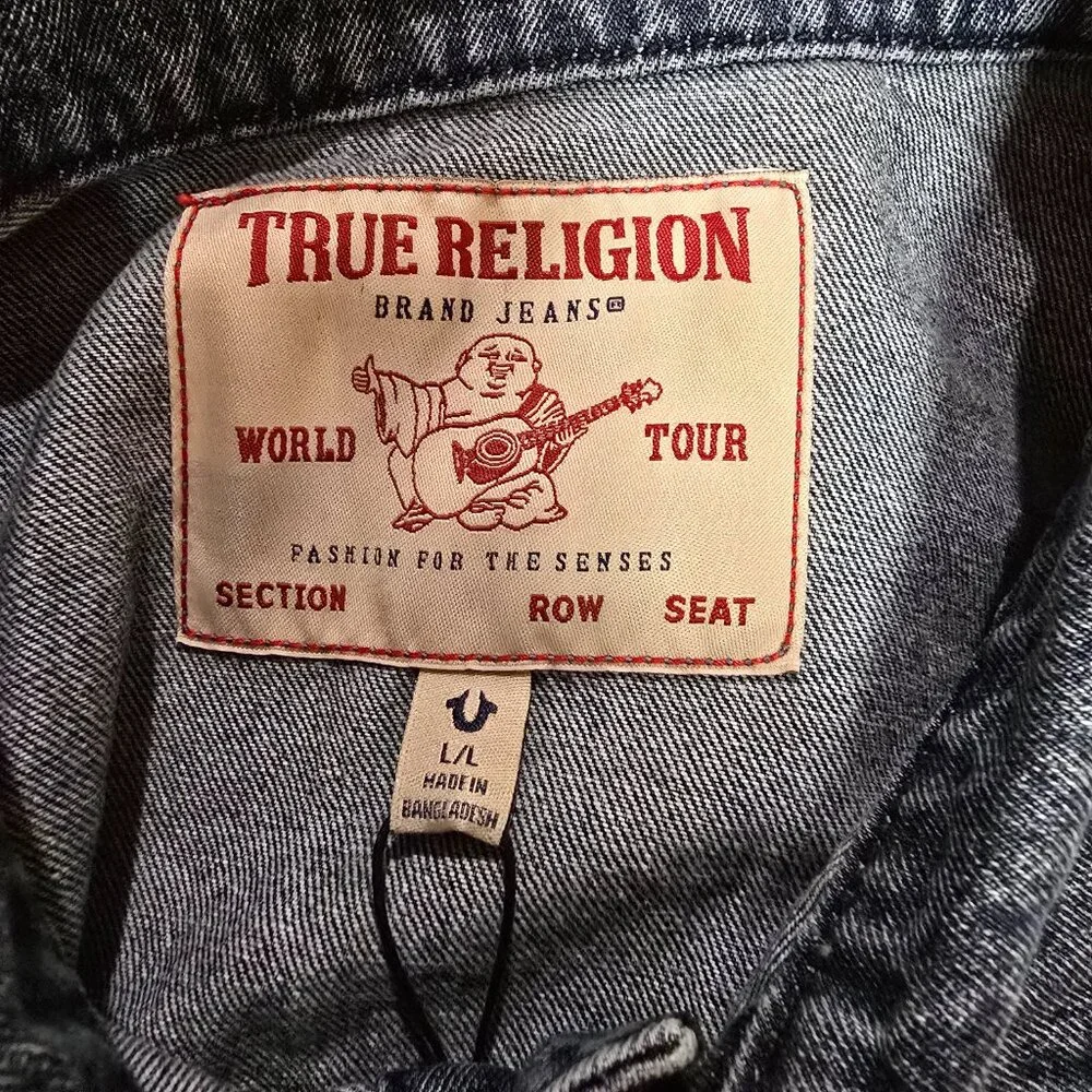 True Religion Men's Logo‎ Taping Denim SN Jacket Tide Wash Color Size Large NWT